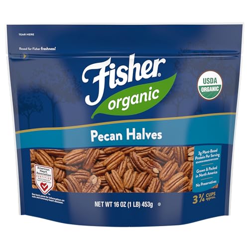 Fisher Organic Pecans Halves, 16 oz Resealable Bag, Raw Pecans
