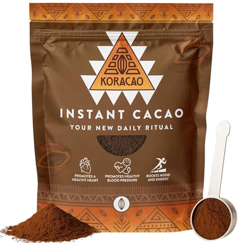 KORACAO Instant Ceremonial Cacao Powder | High-Flavanol Cacao Powder - 1000 MG Per Serving | New Daily Ritual with Harvested Powders for Mind, Body & Soul - 300g Bag (30 Servings)