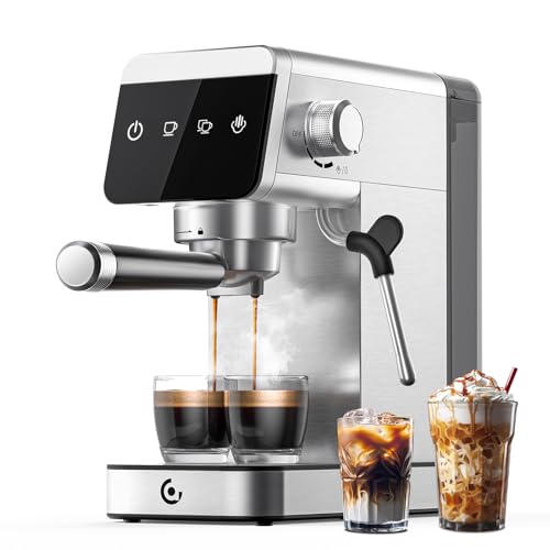 AMZCHEF Espresso Machine 20 Bar, Compact Coffee Maker with LED Touch Screen & Steam Milk Frother, Espresso Maker with 41oz Removable Water Tank for Home & Office, Coffee Machine for Cappuccino, Latte