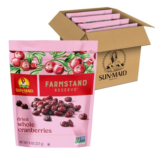 Sun-Maid Farmstand Reserve Whole Dried Cranberries - (4 Pack) 8 oz Resealable Bag - Dried Fruit for Holiday Snacks and Charcuterie Boards