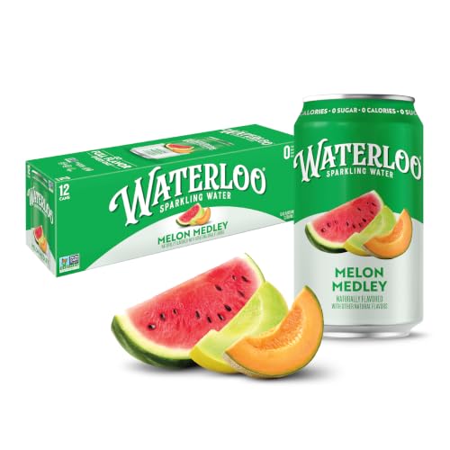 Waterloo Sparkling Water, Melon Medley, 12 Fl Oz Cans (Pack of 12)