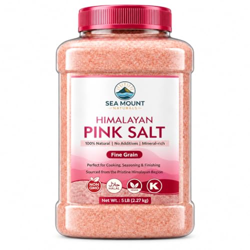 Himalayan Pink Salt Fine Grain 80oz (5 Pound), Kosher Certified, Non-GMO, Pure Mineral-Rich Pink Himalayan Sea Salt, For Cooking, Seasoning, Baking & Table Salt - Sea Mount Naturals