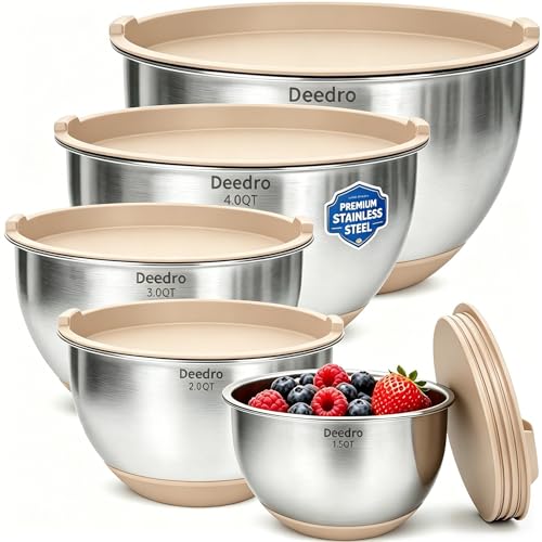 Deedro Mixing Bowls with Airtight Lids, Stainless Steel Mixing Bowls Set