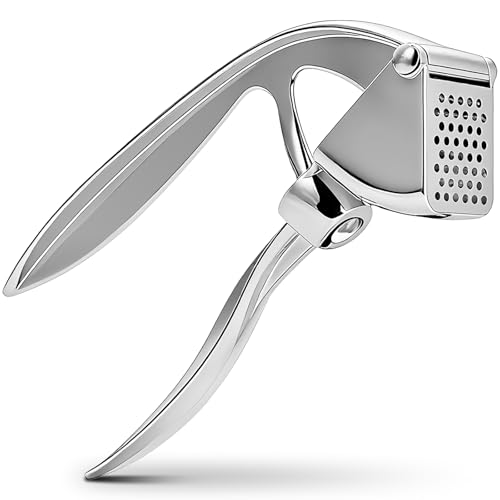 COKORA Garlic Press, Premium Metal Garlic Crusher Tool, Heavy Duty Garlic Mincer with Ergonomic Handle, Rust Proof & Dishwasher Safe, Easy to Squeeze and Clean -Silver