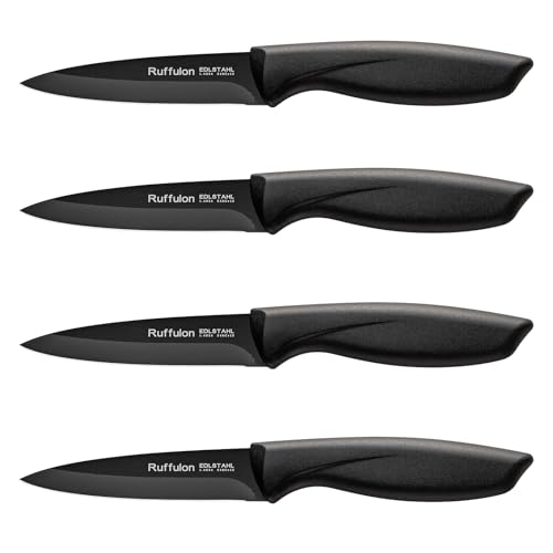Ruffulon Paring Knife,4PCS,Straight Blade with Pointed Tip Design, Black