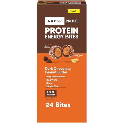 RXBAR Protein Energy Bites, 8g Protein, Gluten Free Energy Snacks, Protein Snacks, Dark Chocolate Peanut Butter, 21.1oz Box (24 Bites)