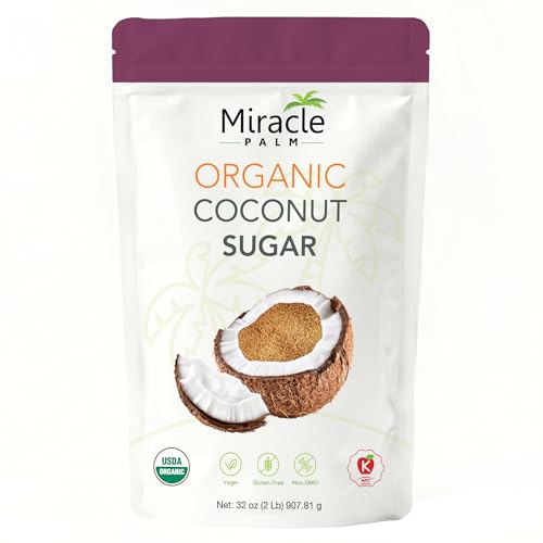 Miracle Palm Organic Coconut Sugar, 2 LB Resealable Bag – Low Glycemic Natural Sweetener, Unrefined Coconut Palm Sugar, Vegan, Non-GMO, Gluten Free, Perfect for Baking, Coffee & Cooking