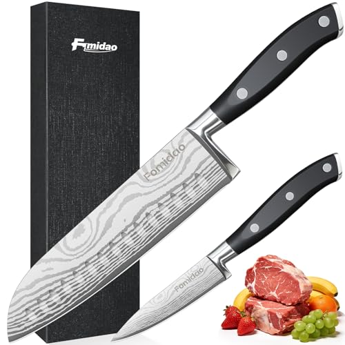 fomidao Santoku Knife 7 Inch, Razor Sharp Santoku Knife Set, High Carbon Steel Japanese Chef Knife, Professional Kitchen Knife Set with Full Tang Handle Design for Home Kitchen Coooking
