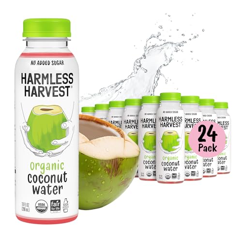Harmless Harvest Organic Coconut Water 10 Fl Oz, 24 Pack – Original Coconut Water No Sugar Added, No Added Flavor Only Natural Electrolyte Hydration Drink, Non-GMO & Fair for Life Certified