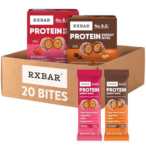 RXBAR Protein Energy Bites, 8g Protein, Gluten Free Energy Snacks, Protein Snacks, Variety Pack (2 Boxes, 20 Bites)
