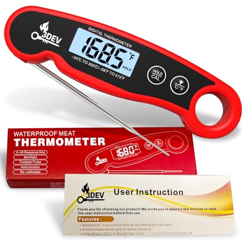 Digital Meat Thermometer with Backlight for Cooking | Instant Read, Waterproof Meat Thermometer | Grilling, BBQ, Smoker, Oven, Turkey and Kitchen