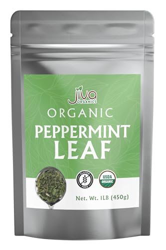 Jiva Organics Organic Peppermint Leaves 1 LB (16oz) Huge Bulk Bag | Cut & Sifted, 100% Pure Egyptian Peppermint | Non-GMO, Naturally Dried Herbal Tea Leaf