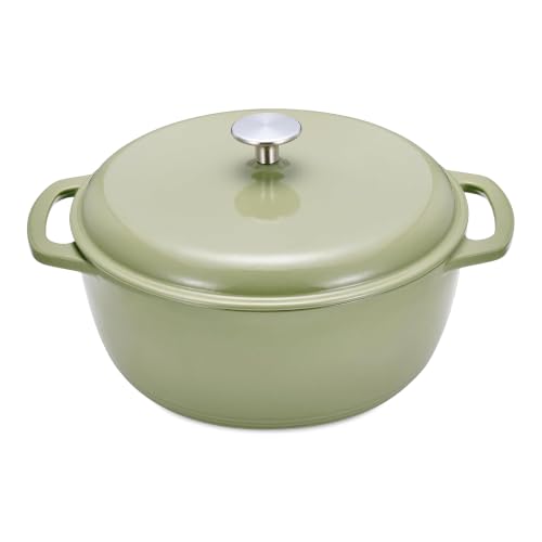 Amazon Basics Cast Iron Dutch Oven Pot with Lid, Enameled, Dual Handles, Round, Heavy-Duty, Medium, 6-Quart, Olive