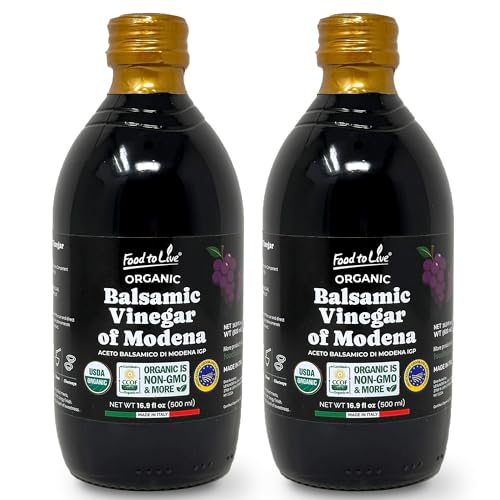 Food To Live Organic Balsamic Vinegar of Modena, 500 ml – Italian, Unfiltered, Unpasteurized, Aceto Balsamico di Modena IGP, Non-GMO, Vegan (Pack of 2)