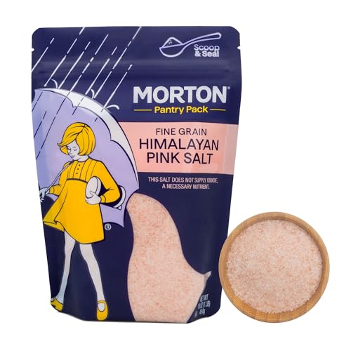 Morton Himalayan Pink Salt Fine Grain, All-Natural Pink Himalayan Salt, 1 lb Resealable Pouch, Ideal for Cooking, Baking, Seasoning & Everyday Use