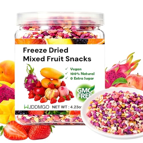 Freeze Dried Fruit Mixed Snacks - Crunchy Tropical Dehydrated Fruit Mix with Strawberries Apple Mango Dragon Fruit Peach | No Added Sugar for Yogurt Lunch Box 4.23oz (120g)