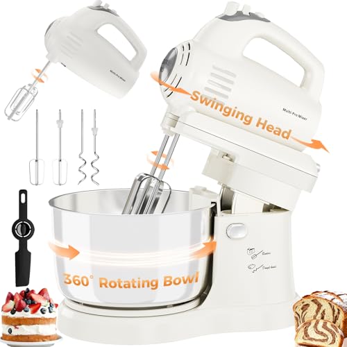 Vikaluz 3.2QT 2-in-1 Stand Mixer, Electric Kitchen Mixer with Auto-Rotating Bowl & Tilt-Head, 5-Speed 250W Turbo Baking Machine for Beginners with Beater & Dough Hook for Cookie, Bread, Cake (Black)