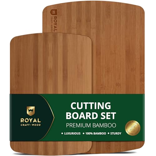 ROYAL CRAFT WOOD Wooden Cutting Boards for Kitchen Meal Prep & Serving - Bamboo Wood Serving Board Set with Deep Juice Groove Side Handles - Charcuterie & Chopping Butcher Block for Meat