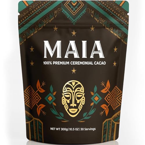 Maia Ceremonial Cacao, Maia Cacao Powder Supplement with Flavanol, Theobromine, Magnesium & Flavonoids Blend, Supports Circulation & Cardiovascular Health, Balances Mood, Boosts Energy, Zero Sugar