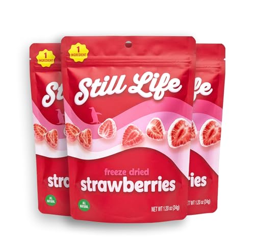 Still Life Freeze-Dried Organic Sliced Strawberries, Real Fruit Snack, Single-Ingredient, No Sugar Added, No Preservatives, Healthy Crunchy Snack for Kids & Adults, Vegan (3 Pack, Strawberry)