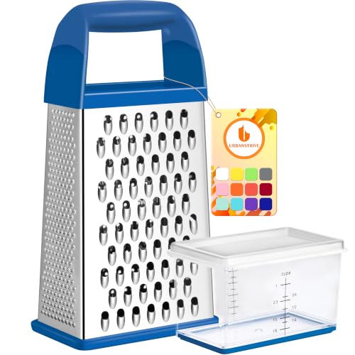 Cheese Grater With Container Box Grater Stainless Steel Kitchen Dark Blue | Dishwasher Safe 4 Sided Vegetable Shredder Zester Cheese Shredder Box Gratters for Carrot Potato Parmesan Citrus Lemon Gift