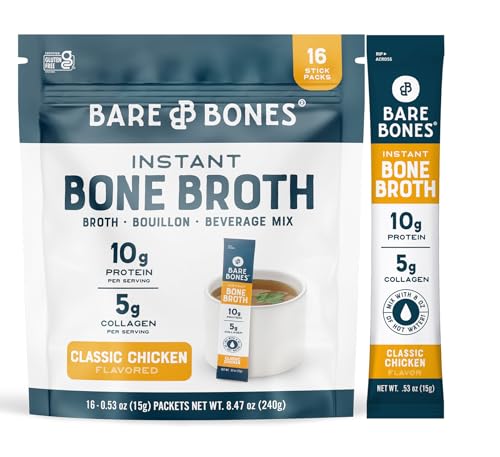 Bare Bones Classic Chicken Bone Broth Instant Powder Mix Packets 16 Pack
