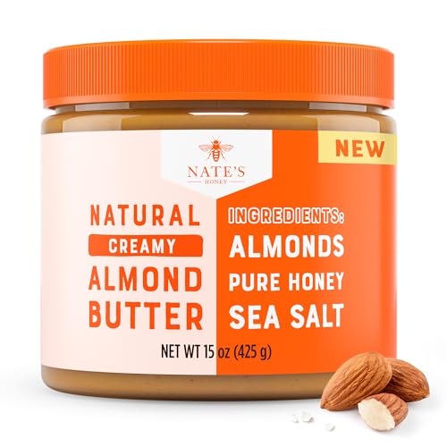 Nate's Honey Almond Butter, Creamy, All-Natural – No Palm Oil, No Refined Sugar - 3 Real Ingredients, Sweetened Only with Pure Honey - 15 oz Jar