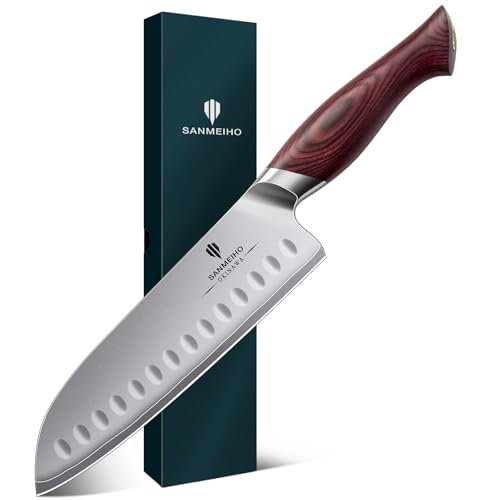 SANMEIHO 7 Inch Chef Santoku Knife, High Carbon 10Cr15Mov Stainless Steel