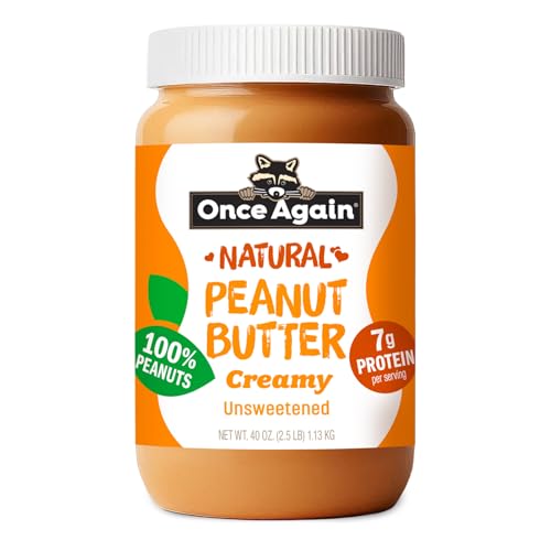 Once Again Creamy Natural Peanut Butter, Salted, No Sugar Added - Large 2.5 Pound Jar - Sugar Free Creamy Peanut Butter, No Palm Oil - Smooth and Unsweetened - 1 Jar (40 oz)