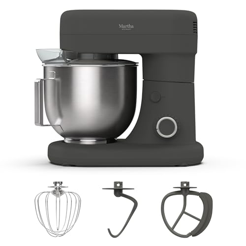 Martha Stewart 5.3Qt Stand Mixer, 12-Speed Tilt-Head Electric Kitchen Mixer with Stainless Steel Bowl, Dough Hook, Whisk & Beater, Splash Guard, Ideal for Baking Bread, Cake & Whipping, Caviar Gray