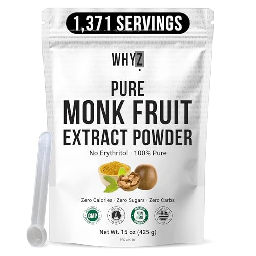 Monk Fruit Extract Powder, Pure Monk Fruit Sweetener with No Erythritol, Zero Calorie Sugar Substitute, Powdered Sweetener for Keto and Paleo Diets, 425g, 1371 Servings