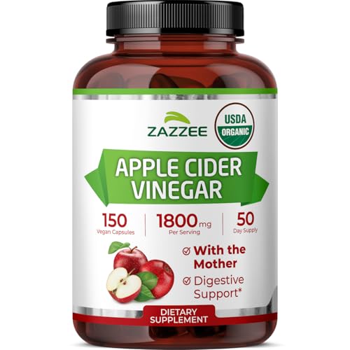 Zazzee USDA Organic Apple Cider Vinegar, 1800 mg per Serving, 150 Capsules
