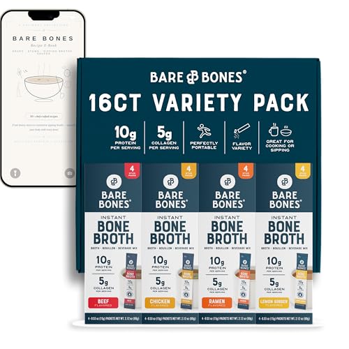 Bare Bones Bone Broth Powder Packets Variety Pack 16 Packets