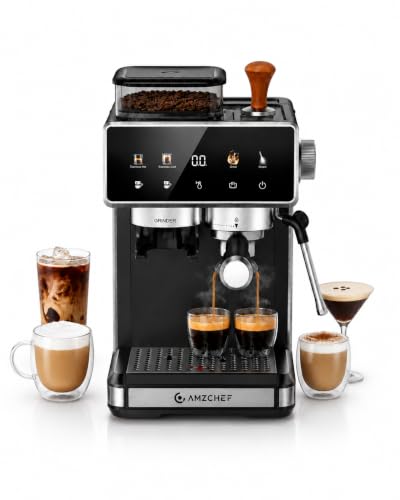 AMZCHEF Espresso Machine with Grinder, Latte & Cappuccino for Home Use