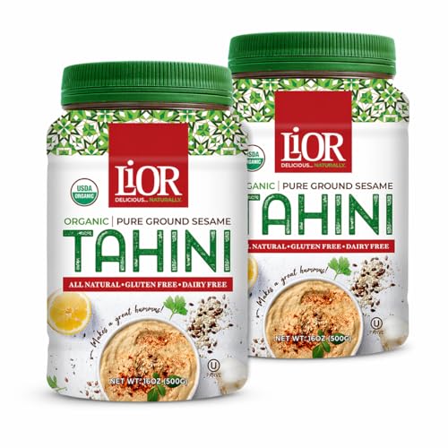 LiOR Organic Tahini Paste, Pure Stone Ground Sesame Seed Butter - USDA Organic Single-Ingredient Ethiopian Sesame - Creamy Tahini Sauce for Hummus and Dubai Chocolate - Kosher Vegan, 16 oz Pack 2