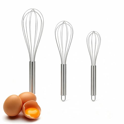 Stainless Steel Whisk Set, 3 Sizes (8", 10", 12") Kitchen Whisks for Cooking, Balloon Wire Whisk for Mixing, Whisking, Beating, Blending, Egg Beater, Baking, Whipping Cream, Frothing Milk