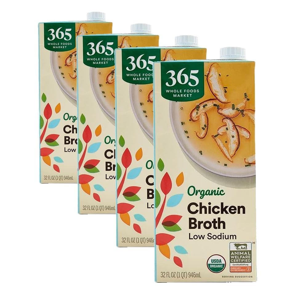 365 by Whole Foods Market, Organic Low Sodium Chicken Broth, 32 Fl Oz (Pack of 4)