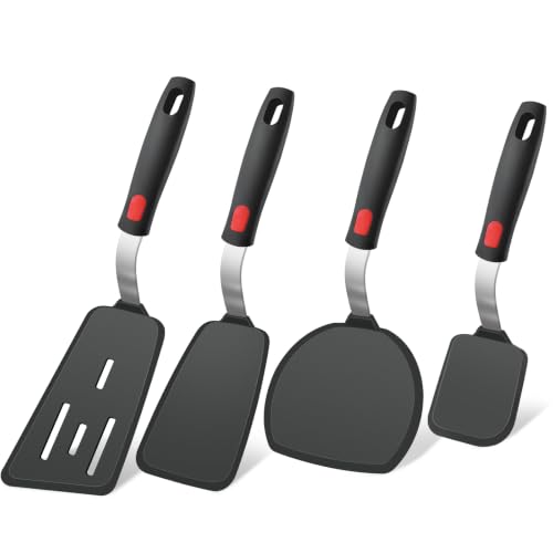 4Pcs Silicone Spatula Turner Set, Heat Resistant Silicone Spatula for Nonstick Cookware, BPA Free Kitchen Cooking Utensils Set, Flexible Spatula Turner for Flipping Eggs, Burger, Fish, Pancake