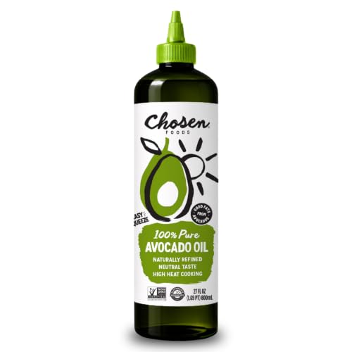 Chosen Foods Avocado Oil, Squeeze 16.2 Fl Oz - Naturally Refined Cooking Oil made from 100% Pure Avocados - Non-GMO, Gluten-Free, Keto Friendly, Glyphosate Free - 480mL (Pack Of 1)