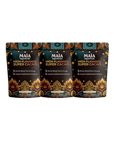 Maia Ceremonial Cacao | Super Cacao | High Flavanols | Supports Healthy Blood Pressure, Cardiovascular Wellness | Theobromine | 30 Servings (Pack Of 3)