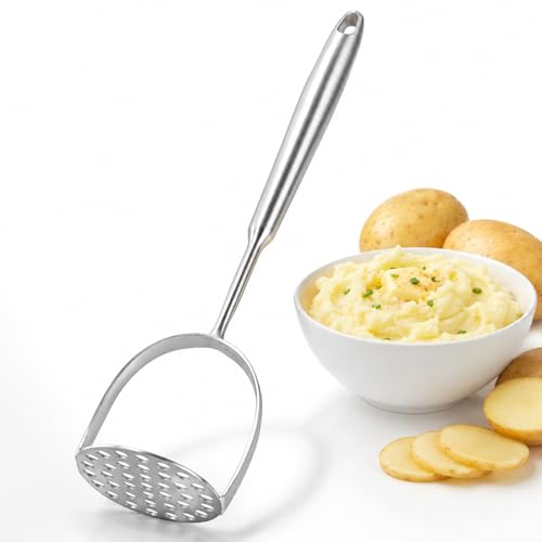 304 Stainless Steel Potato Masher – Heavy-Duty [Rustproof, Heat Resistance, Integral Forming] Dishwasher Safe Masher for Smooth & Fluffy Mashed Potatoes, Avocados – Sturdy, Durable Design