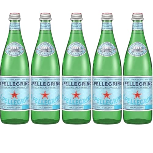 San Pellegrino Sparkling Natural Mineral Water – 750 mL (25.30 fl oz) Glass Bottles – 5 Pack – Premium Italian Carbonated Mineral Water