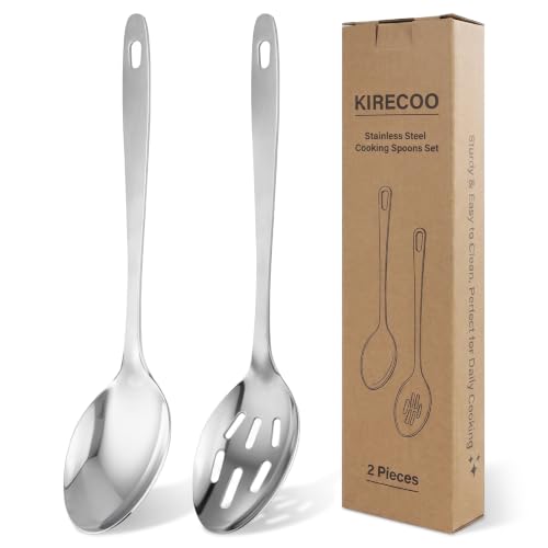 Kirecoo 2PCS Stainless Steel Serving Spoons Set, Solid & Slotted