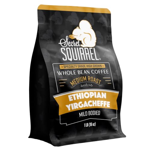 Secret Squirrel Ethiopian Yirgacheffe Whole Bean Coffee, Medium Roast, 1 LB