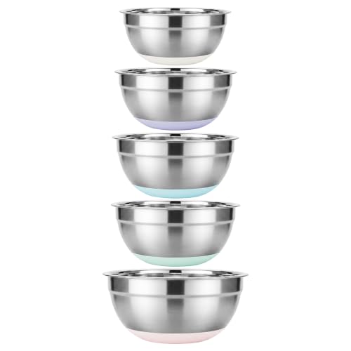 Idymere 5PCS Stainless Steel Mixing Bowls Set With Non-Slip Silicone Base