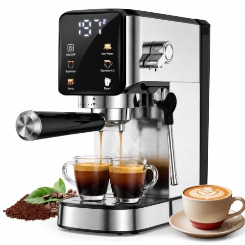 LOSRSWA Espresso Machine 20 Bar, 1350W Expresso Coffee Machines with Milk Frother,Stainless Steel Espresso Maker with 39oz Removable Water Tank for Cappuccino,Latte(Silver)