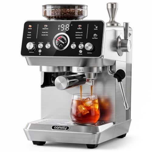 Canoly Fast Cold Brew Espresso Machine with Grinder, Capsule Handle,Black | Cafe-Quality Espresso, Latte, Cappuccino plus Fast Cold Brew - 44-Setting Burr Grinder Removable for Cleaning, Barista Kit