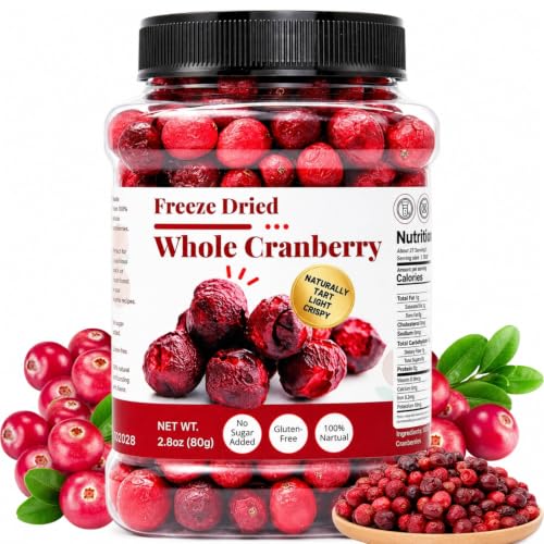 2.8oz Freeze Dried Whole Cranberries, No Sugar Added, Tart Flavor (80g)