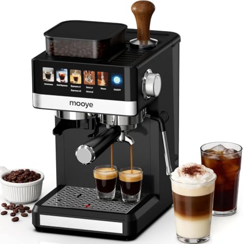 Mooye Espresso Machine with Grinder,20Bar Compact Espresso Maker with Steam Milk Frother,Coffee Maker for Home (black, medium)