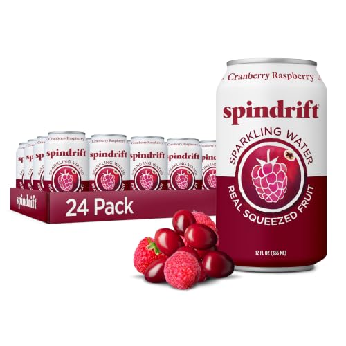 Spindrift Sparkling Water, Cranberry Raspberry Flavored, Made with Real Squeezed Fruit, 12 Fl Oz Cans, Pack of 24 (Only 9 Calories per Can)